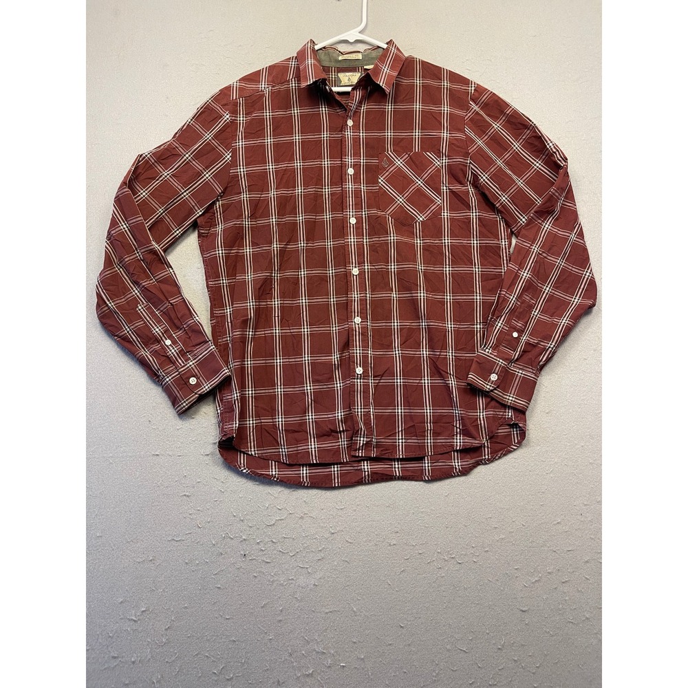 Volcom Button Down Shirt Plaid Maroon Large Mens
